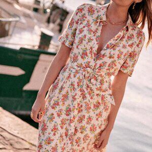 Sezane Adele Midi Floral Dress - White and Multicolored